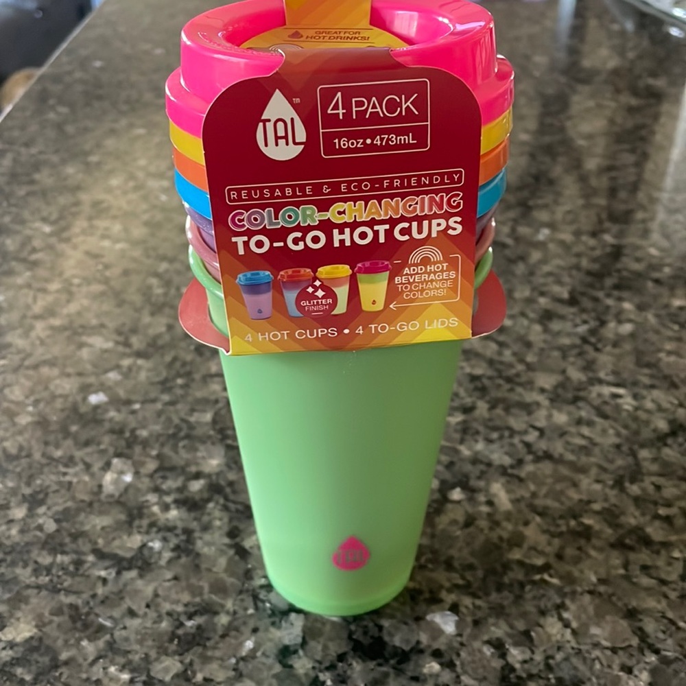 TAL 4 Pack (16.oz/473ml.)Reusable,Eco friendly,color changing to go hot cups